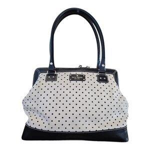 Kate Spade Belltown Ashlyn Black Beige Canvas Polka Dot Satchel Doctor Bag